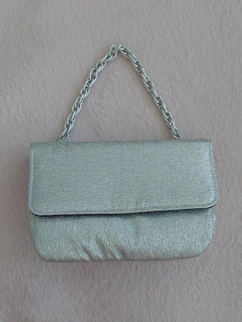 Silver Evening Clutch Bag with Chain Handle NWOT